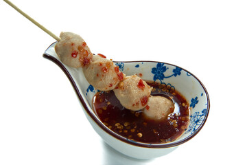 Grilled Meatball Skewer with Spicy Dipping Sauce