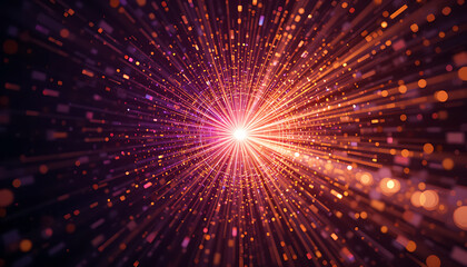 Naklejka premium Abstract spiral swirel vortex style outer space theme particles in cool colors rays, in a dark purple background, intricate details, hole on the middle of the vortex, glowing stars sparkling around th