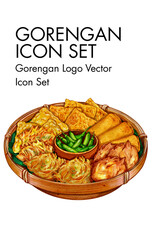Gorengan Indonesian Food Logo vector Icon set