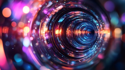 Obraz premium Futuristic Digital Tunnel Abstract Background with Vibrant Neon Lights