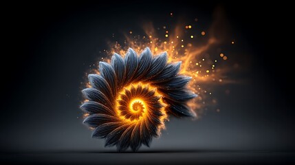 Radiant spiral galaxy form with luminous dust trails and a central energy core, all rendered in soft glow