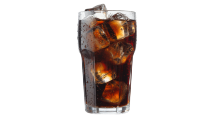 Refreshing cola with ice cubes in a tall glass, perfect for summer refreshment and advertising