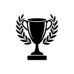 glossy golden trophy cup with laurel wreath on transparent background