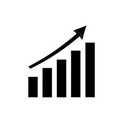 green growth bar chart with golden arrow on transparent background