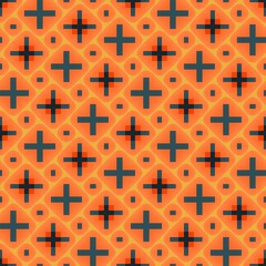 Obraz premium Seamless vintage orange geometric pattern wallpaper decoration with textured brown square art illustration