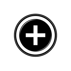 Obraz premium green plus symbol inside glossy golden circle on transparent background