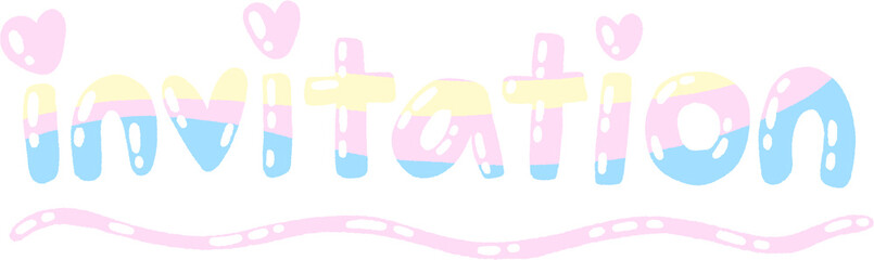 Pastel Striped Invitation Lettering with Hearts – Cute Hand-Drawn Text Clipart PNG