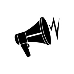 red megaphone icon with sound wave details on transparent background