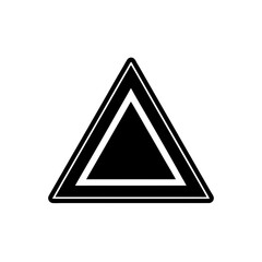 red warning triangle with metallic shine and shadow on transparent background