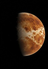 Mars Planet with Bright Lava Flows and Craters in Space