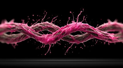 Radiant string lines forming abstract DNA-like twists in 3D