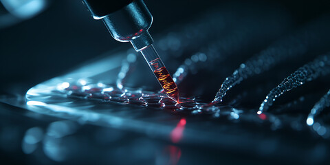 Scientist Injecting Liquid in Lab with Precision Instruments, Close-up of Researcher Using Pipette in Lab for Analysis, Laboratory Technician Handling Small Amounts of Chemicals

