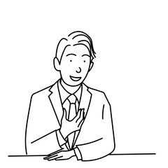 商談中に話す男性 ビジネスマン 線画 ベクターイラスト 白背景