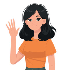 Happy Young Woman Waving Hand Illustration