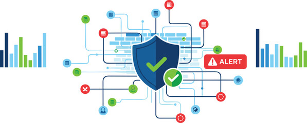 Obraz premium Cyber Security Protection with Data Analytics and Alerts