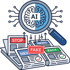AI analyzes news for fake or fact with magnifying glass