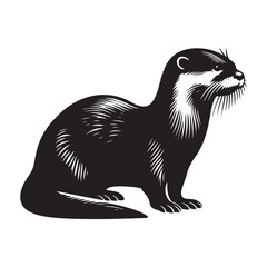 Solid Black Asian Small Clawed Otter Silhouette Vector Clean Wildlife Animal Outline Minimalist Design Isolated on White