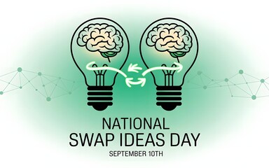 National Swap Ideas Day with Brain-Filled Light Bulbs and Arrows Showing Thought Exchange