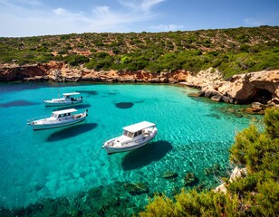 Fototapeta premium Turquoise bay with small boats