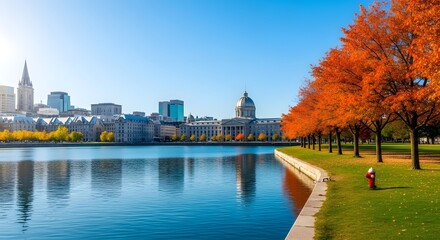  City View with Autumn Trees
