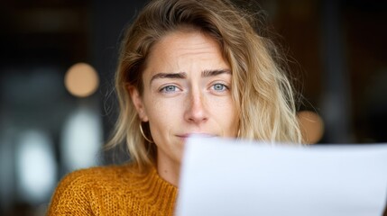 Focused nutrition program coordinator clutching documents face etched with concern set against a defocused budget slash image signifying drastic reductions in assistance funding.