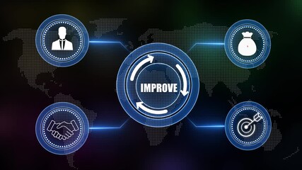 Business Improve concept .Blue wave digital data flow. Seamless loop technology network background concept on world map background. - Powered by Adobe
