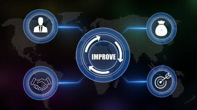 Business Improve concept .Blue wave digital data flow. Seamless loop technology network background concept on world map background. - Powered by Adobe