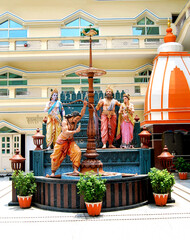 Ramayana Sculpture in Indian Temple Courtyard at haridwar. Hindu Mythological Art