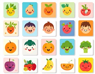 Playful Kids&rsquo; Educational Vector Illustrations&mdash;Fun food flashcard illustrations for preschoolers