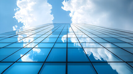 Modern skyscraper reflecting clouds on a sunny day