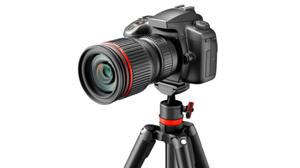 Photographic Equipment: A close-up shot of a professional camera on a tripod, embodying the essence of photography. The image focuses on the precision and technology of photography.