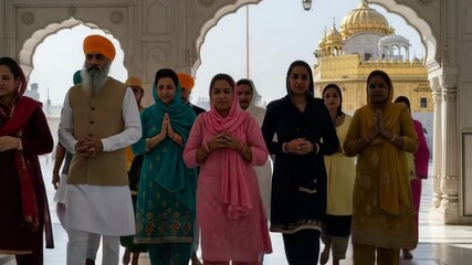 Devotees walking barefoot in Gurudwara complex during prayer time