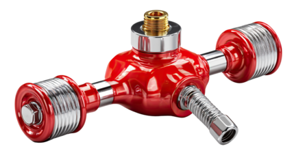 Red Industrial Valve System: The vibrant red of an industrial valve system grabs immediate attention. It showcases the intricate design and robust construction, an emblem of reliability and function.