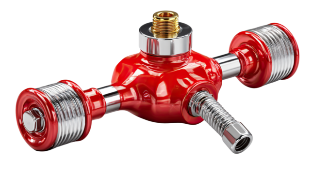 Red Industrial Valve System: The vibrant red of an industrial valve system grabs immediate attention. It showcases the intricate design and robust construction, an emblem of reliability and function.