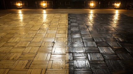 Intricate wooden floor with contrasting colors.