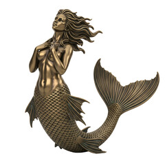 Fototapeta premium Captivating bronze mermaid sculpture with flowing hair and elegant tail, evoking oceanic fantasy and myth