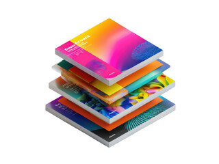 Colorful Book Stack with Abstract Cover Art on Black isolated on transparent background