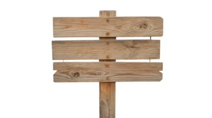 Rustic wooden directional signpost with three blank planks ready for custom text and design