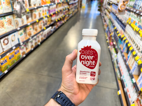 Oats Overnight Strawberry Protein Shake in Grocery Store
