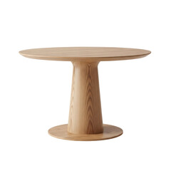 Elegant round wooden table featuring a sleek pedestal base and natural light wood grain, perfect for modern dining or office spaces.