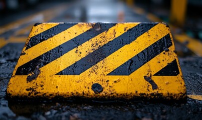 hazard yellow and black striped sign, symbolizing caution and safety. This image represents the importance of adhering to safety regulations in various industries, Generative AI