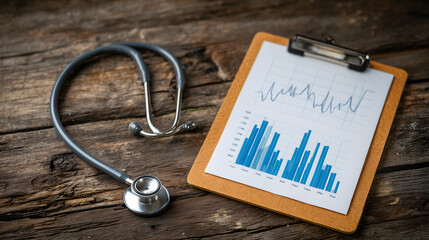 Stethoscope placed on blackboard with heart drawing