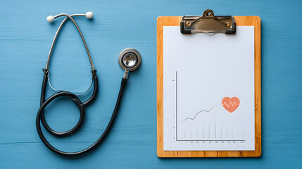 A medical clipboard with a stethoscope on it for a diagnostic exam