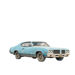 Naklejka premium Light blue vintage car on a black background studio isolated on transparent background