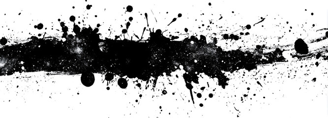 Black ink splatter banner, horizontal streaks isolated on a white background.