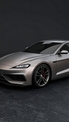 Obraz premium Sleek, silver coupe on dark background; subtle shadows highlight its curves and design details