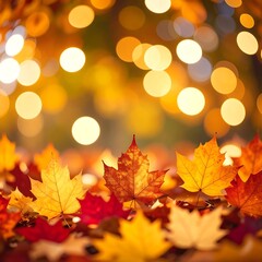 Autumn leaves with bokeh lights.