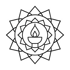 Hand-Drawn Mandala Featuring a Candle Flame in Minimalistic Black Outline