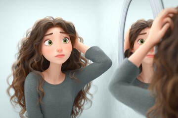 Girl checking her reflection