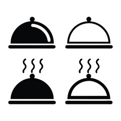 Fototapeta premium Restaurant cloche vector icon set. Black illustration isolated on white background.